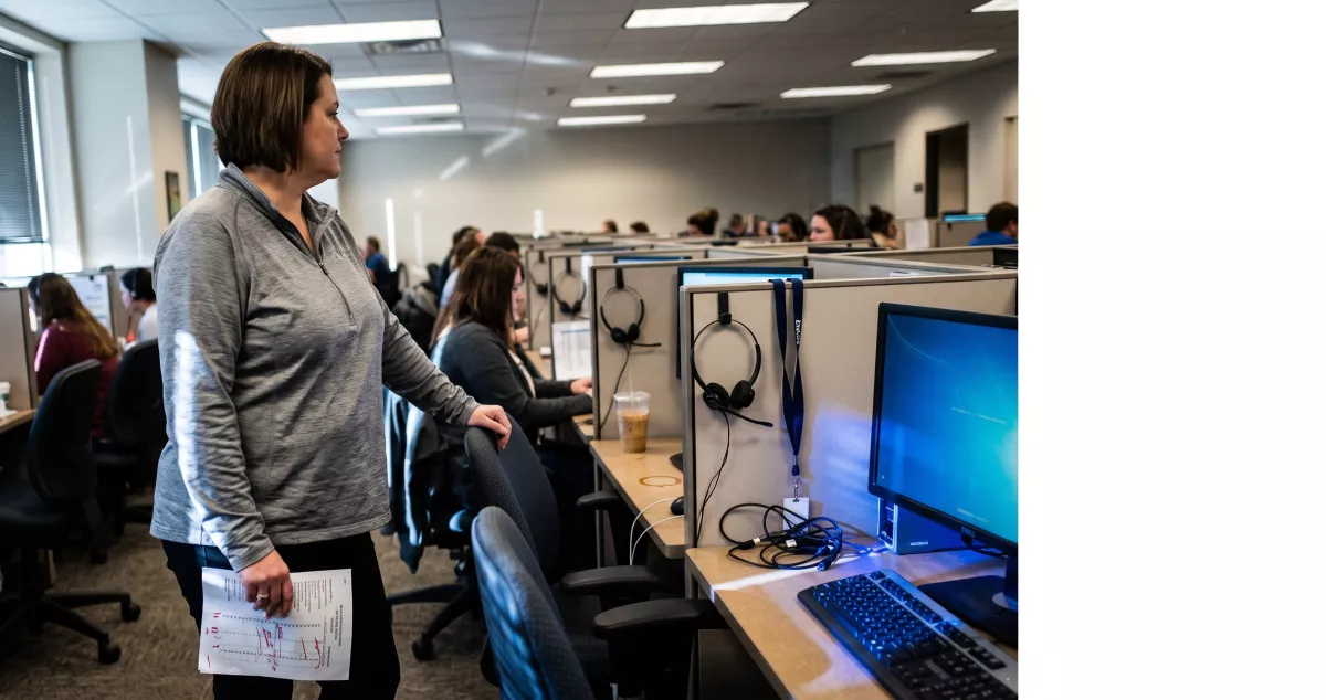 Call floor supervisor reviewing an auto insurance lead generation dashboard on a US agency operations screen