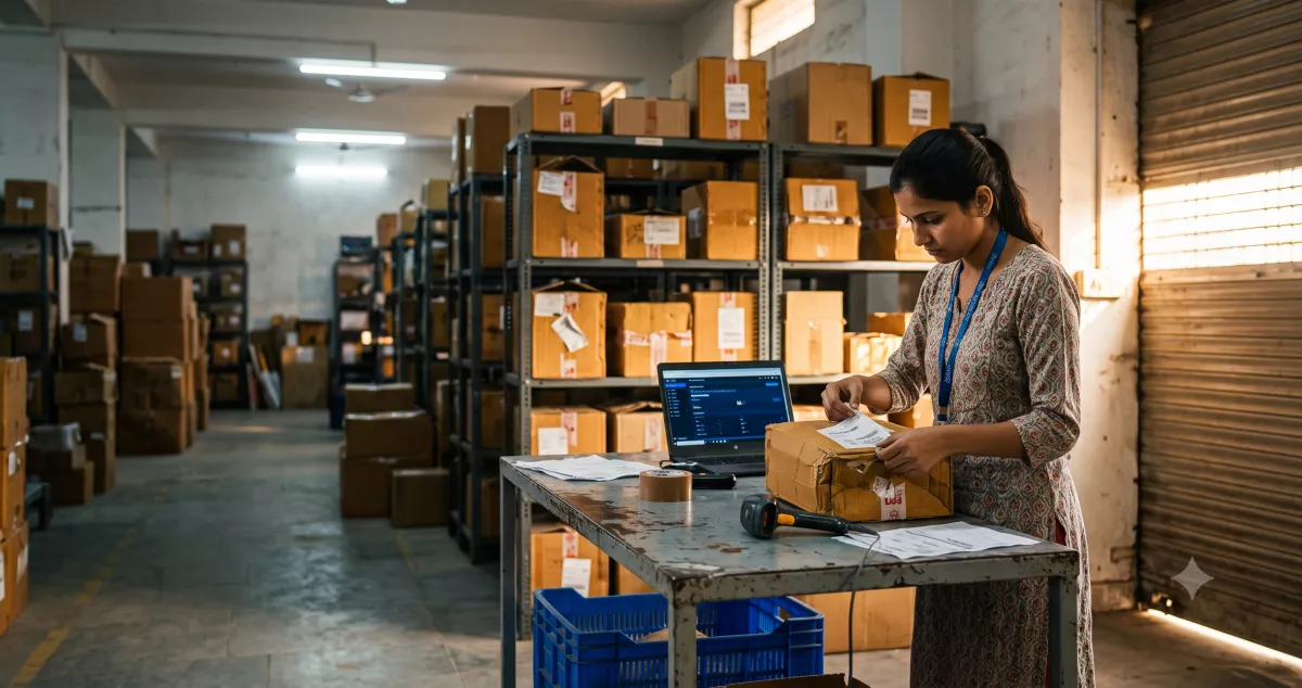 Warehouse packing table stacked with refused parcels, illustrating how to cut COD returns through better checkout design