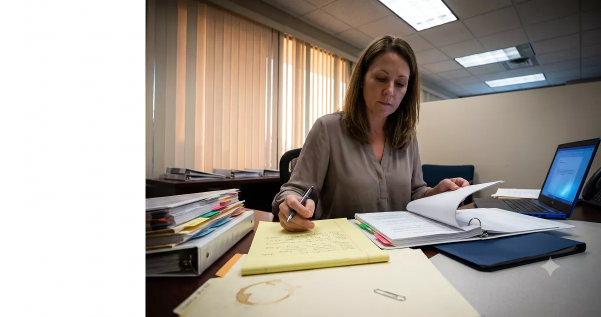 Compliance manager reviewing consent records for TCPA compliance lead generation at a US insurance network office